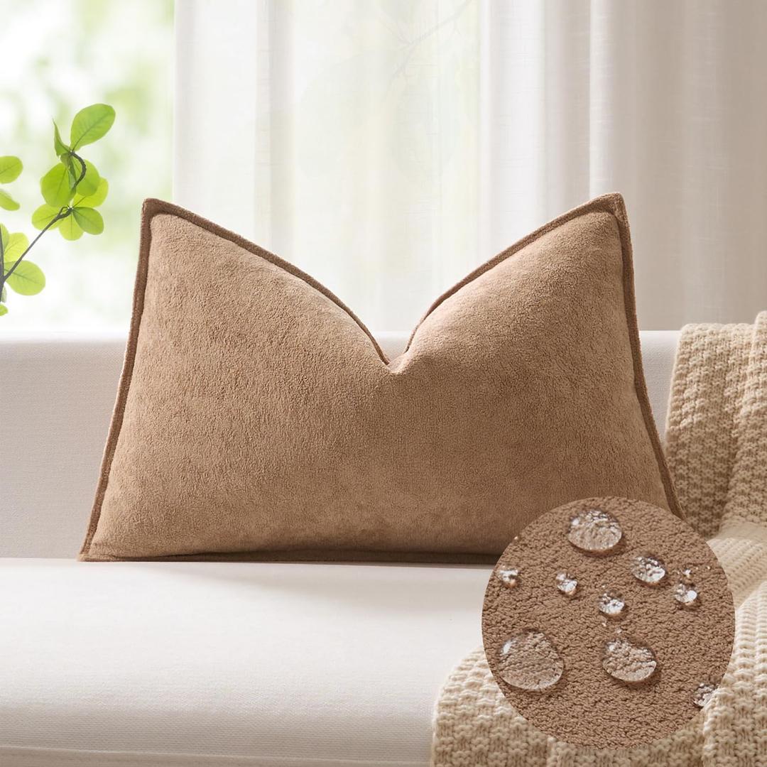 Kevin Textile 14x20 Inch Lumbar Pillow Cover 1 Pack Soft Boucle Textured Decorative Waterproof Rectangle Cushion Elegant Accent Pillow for Couch Sofa Chair Bed Home Decor Indoor Outdoor Camel