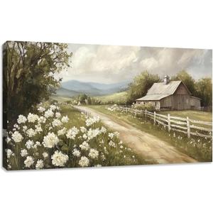 Rustic Farmhouse Canvas Wall Art Decor Nature Scenery Countryside Picture Canvas Painting Landscape Wall Poster Prints for Living Room Home Farmhouse Bathroom Bed Decor Decorations - 20"x40"