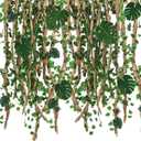 1 Set Jungle Theme Party Decoration Vine for Room Decor Safari Rainforest Leaf with 98 ft Kraft Paper Artificial Ivy Greenery Garland Fake Tropical Palm Leaf Garden Indoor Classroom (Classic)