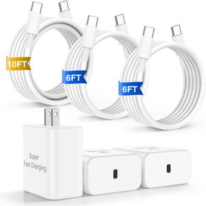 iPhone 17 16 Pro Max Charger Fast Charging, 45W Super Fast USB C Chargers for iPhone 16 (6FT+6FT+10FT) Type C Chargers Cord with Fast Charger Block for iPhone 17/16/15 Series/iPad/ GalaxyS25 (White)