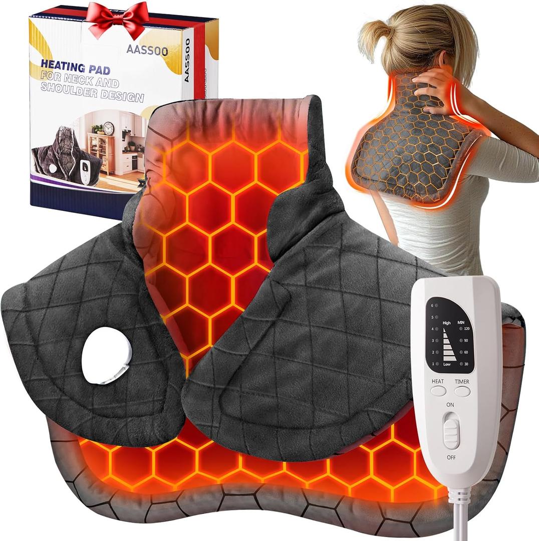 Graphene Weighted Heating Pad for Neck and Shoulders Mother's Day Wellness Gifts FSA Eligible Items Only List 3X Deeper Pain Relief Instant Heat Snug Fit Contoured Design ETL Certified (23*19, Dark Grey)