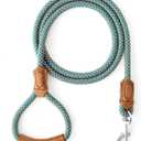 Mile High Life Leather Dog Leash, Heavy Duty Strong Genuine Leather Handle Rope Leash Soft and Comfortable for Small Medium Large Dogs (Peacock Blue, 48 Inch)