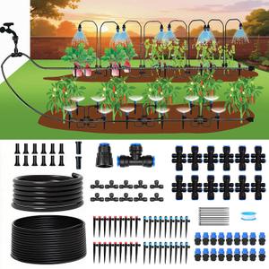 300FT Drip Irrigation System Kit, Quick Push-to-Connect Auto Garden Watering Irrigation System with 70FT 1/2'' & 230FT 1/4'' Tubing, Adjustable Dripper Sprayers for Raised Bed, Lawn, Greenhouse