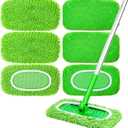 6-Pack Reusable Microfiber Mop Pads Compatible with Swiffer Sweeper, Dry & Wet Sweeping Cloths - Washable Wet Pads Refill for Multi-Surface/Hardwood Floor Cleaning (Green)