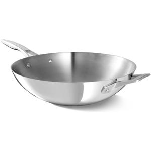 Calphalon Premier Polished 5-Ply Stainless Steel Cookware w/Turbo Heat Tech 13" Wok, Induction, Oven Safe 500F, PFOA Free, Polished Stainless Silver