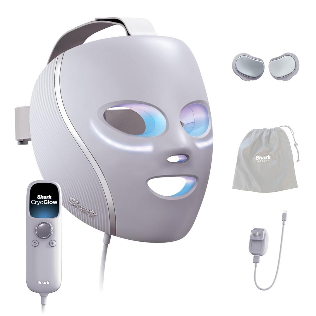 Shark CryoGlow LED Face Mask with Under-Eye Cooling, Anti-Ageing & Blemish Repair, Red & Blue LED, Infrared Light Therapy, USB-C, Remote Control, Storage Bag, Lilac Chill, FW312PL