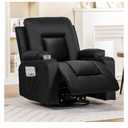 COMHOMA Recliner Chair, Swivel Rocker Recliners, Reclining Sofa with Side Pockets, Cup Holders for Living Room, Bedroom (Black)
