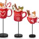 Geetery 3 Pcs Christmas Table Decor Hot Chocolate Bar Hot Cocoa Bar Supplies Christmas Table Centerpieces Wooden Sign Tabletop Decor for Home Xmas Winter Holiday Party Decorations