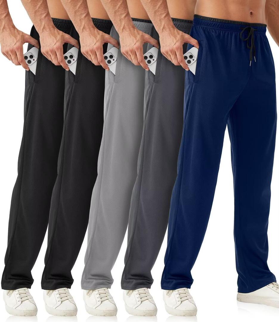 Mens Sweatpants with Zipper Pockets 5 Pack Mens Joggers for Men Open Bottom Mesh Athletic Pants for Workout,Running (L)