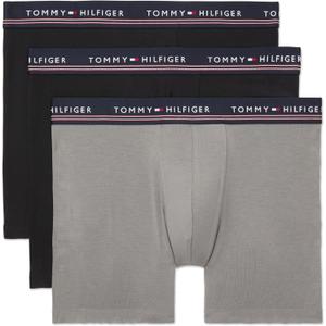 Tommy Hilfiger Men's Modal 3-Pack Boxer Brief (Pewter Grey, Black, Black, Small)