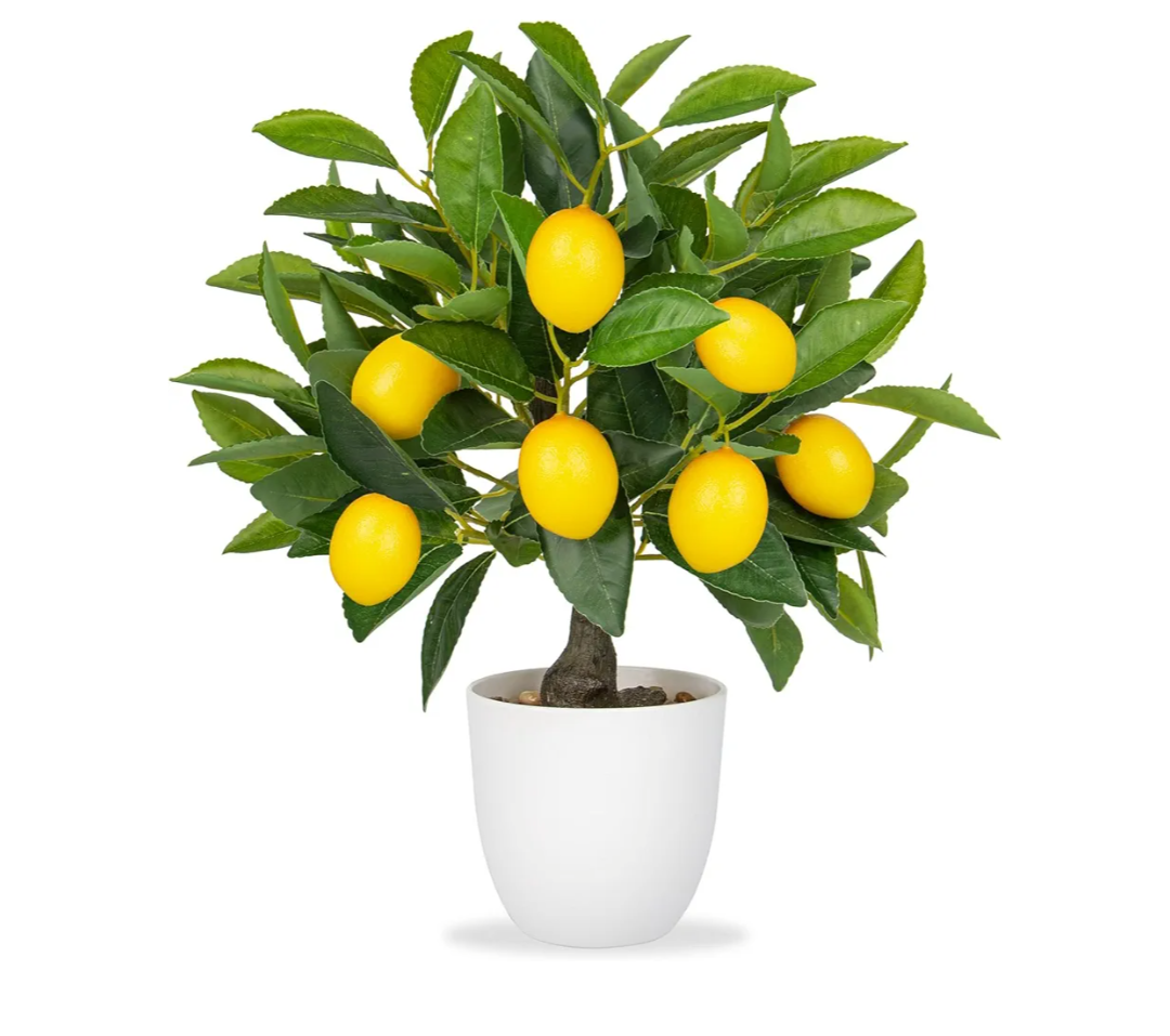 Artificial Potted Plants 15.7 inches Fake Lemon Tree Artificial Lemons Citrus Tree with White Pot Faux Plants Indoor for Home,Office, Living Room Table, Desk