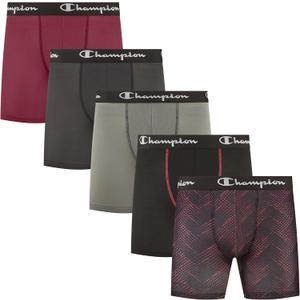 Champion Men's Performance Boxer Brief- 5 Pack (Medium, Tibetan Red, Phantom, Monument, Black, Black Print)