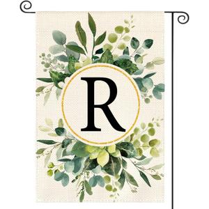 AVOIN colorlife Monogram Letter R Floral Garden Flag 12x18 Inch Double Sided Outside, Family Last Name Initial Yard Outdoor Decoration