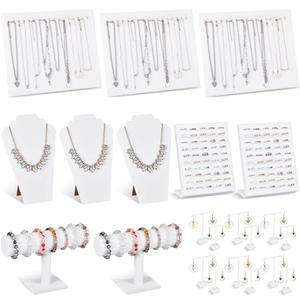 Henoyso 22 Pcs Velvet Jewelry Display Set Jewelry Display for Selling Necklace Stand Bracelet Holder T Shape Earring Stand (White)