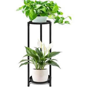 2 Tier Plant Stand Indoor Tall, Black Corner Tiered Round Plant Stand for Indoor Multiple Plants, Metal Flower Pot Stands Outdoor Holders Plant Shelf Display Rack for Balcony Living Room
