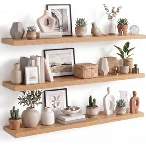 WOPITUES Long Floating Shelves 56", 3 Pcs Wall Shelves, Invisible Brackets, 56in
