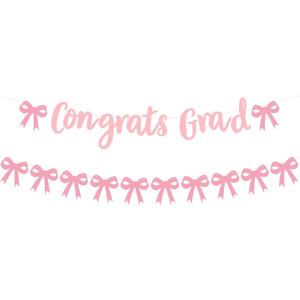 Class of 2025 Banner Coquette Bow Congrats Grad Banner Congratulations Graduation 2025 Decorations Pink Congrats Grad Garland for Graduation Party Supplies, School, Home, Car Decorations
