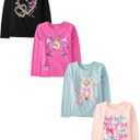 The Children's Place Girls' Unicorns,Sports,Butterflies Long Sleeve Graphic T-Shirts,4 Pack (Large)