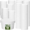 Fulmoon 15 oz 100 Pack Paper Containers with Lids Soup Bowl Cup, White