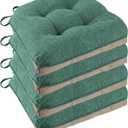 Non Slip Chair Cushions for Dining Chairs Set of 4 Kitchen Chair Cushions 18"x18"x3" Turfted Chair Pads Comfortable and Soft Seat Cushion with Ties, Green