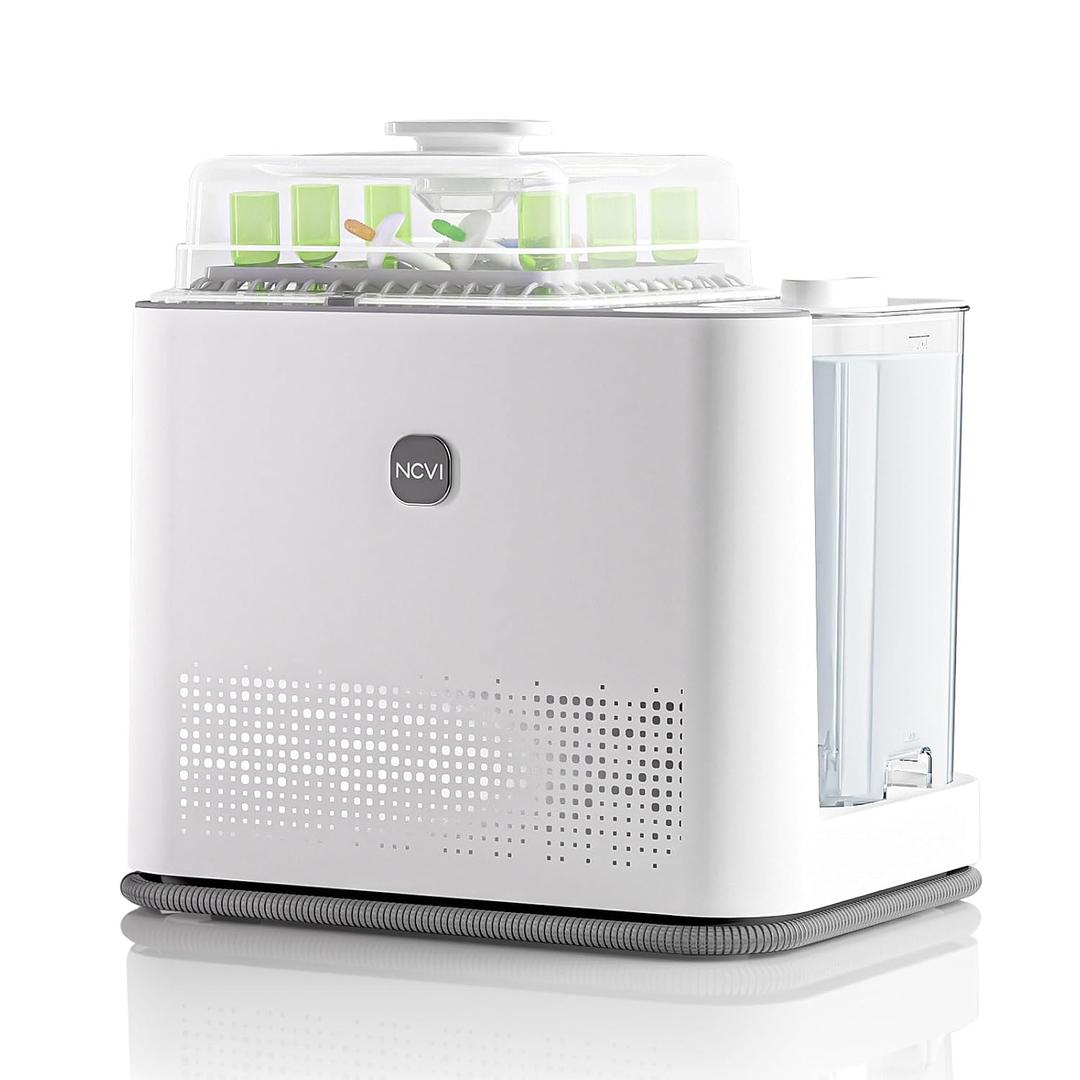 NCVI Large Baby Bottle Washer Sterilizer and Dryer Holds 6 Bottles & Pump Parts, Hospital-Grade Steam Sanitizer for Newborn & Multiple Feedings, Clean Machine for Busy Moms, Fast 19/41min Wash Cycles