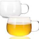 Glass Tea Cups Set of 2, Clear Borosilicate Glass Teacups with Handle for Tealover, Dishwasher & Microwave Safe Large Coffee Mugs for Espresso Cappuccino Latte Juice, 12OZ/360ML