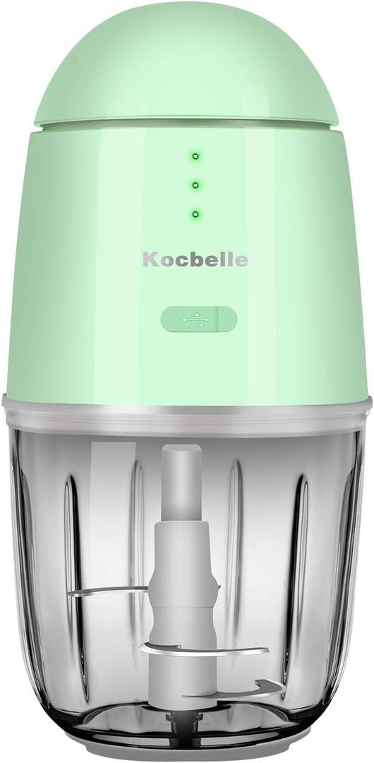 Food Processor - Cordless Mini Food Processor & Portable Small Food Chopper for Vegetables Fruit Salad Onion Garlic,Kitchen,1.3Cup 10 0z,150 Watts,Glass Container Dishwasher Safe (Green)