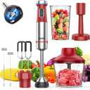 Ganiza Immersion Blender Handheld, 6 in 1 Hand Blender Stainless Steel Blade, 15 Speed Stick Blenders, 800ml Mixing Beaker, 600ml Chopper, Whisk, Frother, Potato Masher, Red