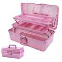 Saim Storage Bins,Three-Layer Multipurpose Art & Craft Storage Container,Carry Tackle Organizer,Medicine Cosmetic Art Supply Box for Art Supply Makeup Hair Accessories Painting Tools - Pink