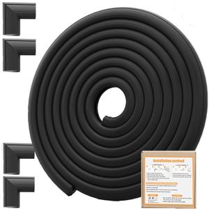 Baby Proof Corners and Edges Protector 8.2ft (Large 7.5ft Edge+4 Corner Guard), Fireplace Baby Proofing Bumper, Heavy-Duty Soft NBR Foam Edge Corner Protector for Furniture Table, Childsafe/Pre-Taped (Black)