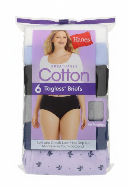 Hanes Women's Brief Panties, 6Pack, 100% Cotton Briefs, MoistureWicking Cotton Brief Underwear, 6Pack 