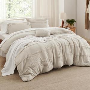 Bedsure Oversized King Comforter Set 4 Piece, Beige Boho, All-Season