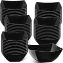 Tanlade 50 Pcs Square Plastic Serving Bowls Disposable Snack Salad Bowl Small Party Candy Bar Containers Taco Bar Serving Dishes for Buffet Chips Fruit(Black,8 oz)