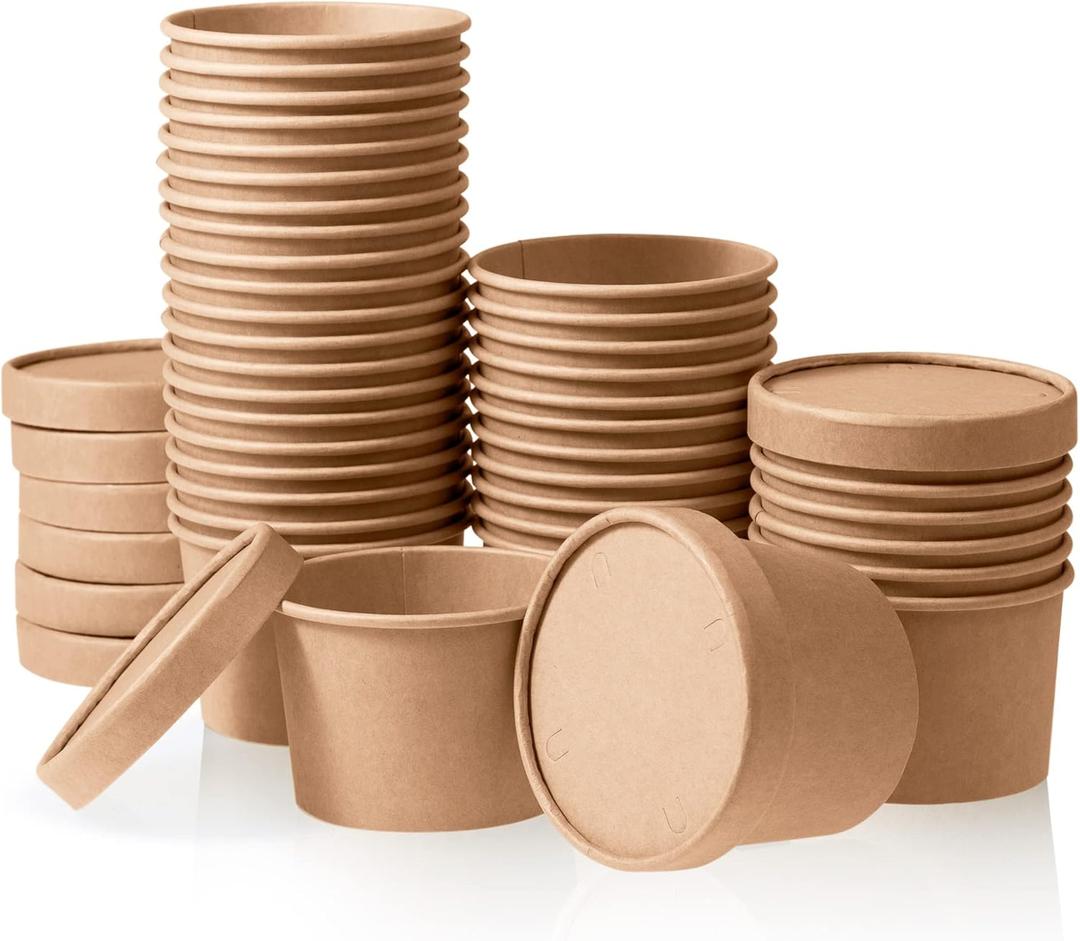MATICAN Paper Ice Cream Cups with Lids, 40-Pack 9-Oz Soup Cups with Lids, Disposable Ice Cream Containers, 9-Ounce, Kraft Brown