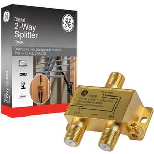 GE Digital 2-Way Coaxial Cable Splitter, 2.5 GHz 5-2500 MHz, RG6 Compatible, Works with HD TV, Satellite, High Speed Internet, Amplifier, Antenna, Gold Plated Connectors, Corrosion Resistant, 33526 (1 Pack)