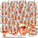 Moscow Mule Mugs Set of 24 Copper Plated Mule Mugs 18oz Bulk Large Hammered Stainless Steel Cups with Handle 1pcs 0.5oz Double Jigger Stainless Steel Straws for Cold Chilled Drinks Cocktails