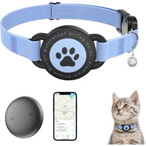 GPS Cat Tracker Collar(iOS & Android), Bluetooth Mini GPS Dog Tracker, Smart Pet Activity Tracker, No Monthly Fee, Work with Apple Find My & Google Find Hub, Finder Tag for Pets,Items 1P Blue