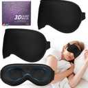 3D Sleep Mask for Men Women 2 Pack, Blackout Eye Mask for Sleeping Eye Mask for Side Sleeper, Memory Foam Adjustable&Washable, Airplane Travel Essentials Couples Yoga Meditation Office Black & Black