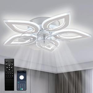 CLAIRDAI 21.6" Flower Ceiling Fan with Light, Dimmable Remote | Modern low profile fandelier, LED flush mount fan with remote for bedroom and living room