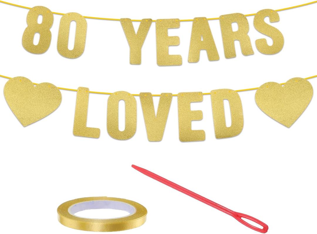 Gold Glitter 80th Birthday Decorations for Men Women, 80th Birthday Banner for Party Decor