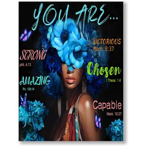 Inspirational Christian Canvas Wall Art, Blue Floral Scripture Quotes Canvas Print, Religious Home Decor, Christian Wall Art Home Decor for Living & Prayer Room 12x16 inch Framed