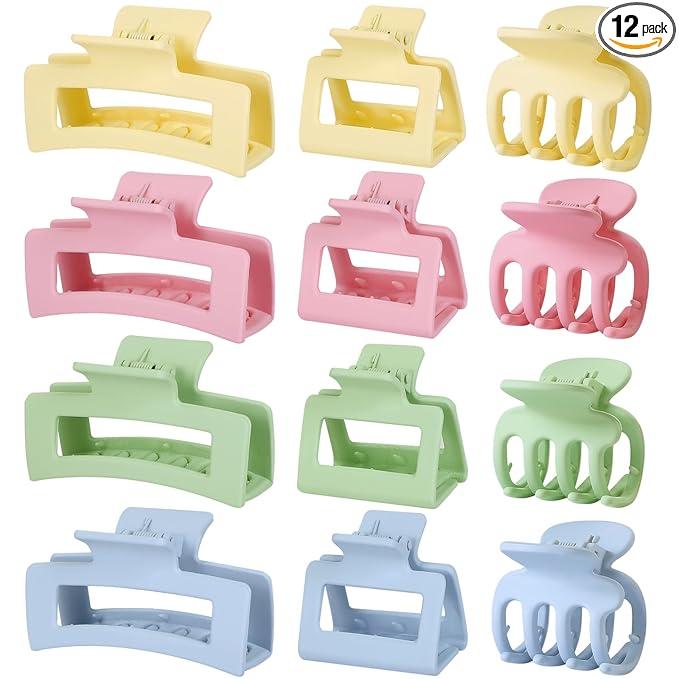 SMKSL 3 Styles Hair Clips for Women Small Medium Big Claw Clips for Thin Thick Hair 12 Pcs Hair Claw Clips Hair Clips Combination Hair Accessories for Women (Gloss Colorful)