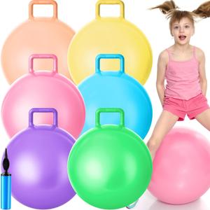 Lewtemi 2 Pcs Hopper Ball Carnival Outdoor Games 22 Inch Jumping Hopping Inflatable Bouncing Ball with Handle and Air Pump for Kids Sport Exercise(Light Colors)