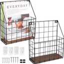 Mail Holder Magazine Basket 2Pack Black Wall Mount File Organizer Wood Rack