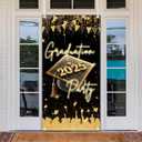 MEHOFOND Graduation 2025 Party Door Decorations, Black and Gold Class of 2025 Party Door Cover Banner, Congrats Grad Outdoor Indoor Hanging Cover Decorations Photo Supplies 35.4x70.8 Inch