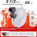 ZYfire Fire Hose - 2-1/2" ID x 50 FT Double Jacket EPDM Firefighter Hose with M x F NPSH Aluminum Couplings 1200 PSI Burst Pressure Lightweight for Firefighting & Residential Use