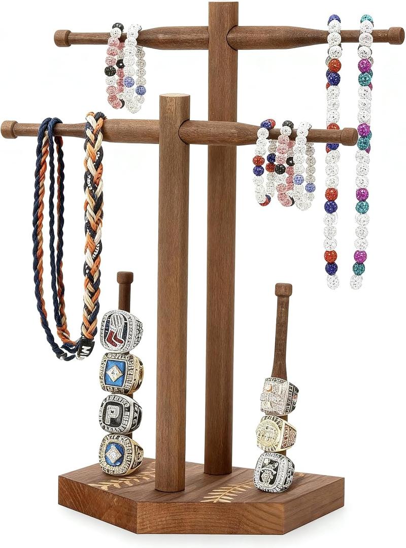 Wooden Baseball or Softball Drip Necklace Organizer Holder, Championship Sports Ring Display Holder, Baseball or Softball Drip Gift