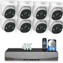 4K Wired Dome PoE IP Cameras for Home Security Outdoor, Installed 3TB HDD Surveillance Video Indoor,130° Wide Angle, 2-Way Audio, AI Human/PIR Detection, 8Cams-3TB HDD