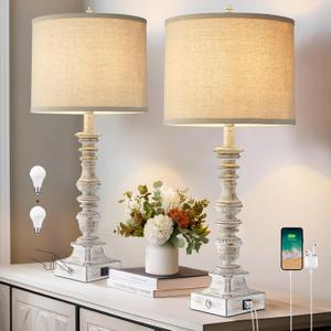 Farmhouse Table Lamps for Bedroom Set of 2 Vintage 3-Way Dimmable Touch Control Nightstand Lamps, Bedside Lamps for Living Room, Traditional Nightstand Lamp End Table lamps 28.5" (Bulbs Included)