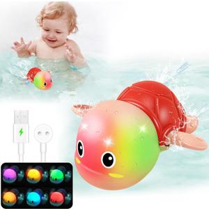 Gigilli Rechargeable Swimming Turtle Bath Toys, Toddlers 1 2 3 Year Old Boy Girl Gifts Christmas Stocking Stuffers, Baby Bath Toys for Kids Ages 1-3 Light Up Bathtub Water Toys, Comes with Batteries (Pink)